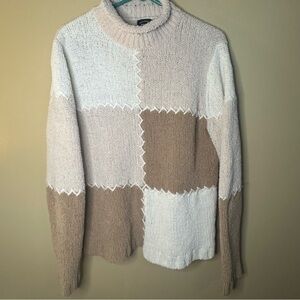 Designers Studio Originals Womens M Fuzzy Patches Stitch-Work Sweater Turtleneck